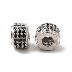 Perles de zircone cubique de placage de rack en laiton, sans cadmium et sans plomb, Plaqué longue durée, colonne, platine, noir, 9x6.5mm, Trou: 3.5mm