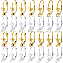 SUNNYCLUE 100Pcs 2 Colors Brass Hoop Earring Findings, with Horizontal Loops, Golden & Silver, 17x5.5x10.5mm, Hole: 1.5mm, Pin: 1mm, 50Pcs/color
