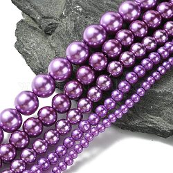 Dyed Glass Pearl Round Beads Strands, Dark Orchid, 4mm/6mm/8mm/10mm/12mm, Hole: 1mm, about 70~216pcs/strand