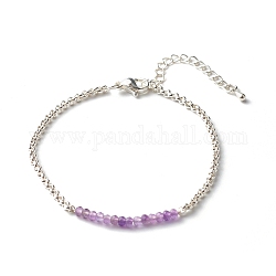 Bracelets de perles d'améthyste naturelle, avec 304 chaîne rolo en acier inoxydable, 7.48 pouce (190 mm)