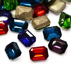 Cabuchones de cristal de facetado rectángulo de rhinestone, espalda plateada, octágono rectángulo, color mezclado, 8x6x3.2mm, aproximamente 36 unidades / bolsa