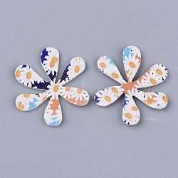 Bedrucken von pu leder anhängern, mit doppelseitigem Blumenmuster, Blume, Farbig, 45.5x40x2 mm, Bohrung: 1 mm