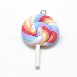 Handmade Polymer Clay Big Pendants, Lollipop, Colorful, 48~56x27~29x7~10mm, Hole: 2mm