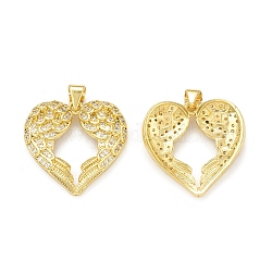 Rack Plating Brass Micro Pave Cubic Zirconia Pendants, Cadmium Free & Lead Free, Long-Lasting Plated, Real 18K Gold Plated, Heart Wing Charm, Clear, 22x22x4mm, Hole: 3.5x4mm