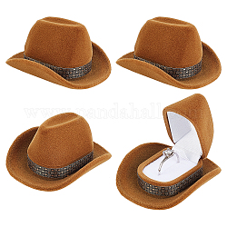 Chgcraft 4pcs cappello da cowboy anello box forma del cappello anello di fidanzamento da sposa display holder vevelt creativo occidentale cappello da cowboy vintage contenitore di monili per la cerimonia di nozze, 7x6x4cm, sienna