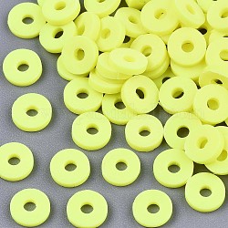 Handmade Polymer Clay Beads, for DIY Jewelry Crafts Supplies, Disc/Flat Round, Heishi Beads, Yellow, 8x1mm, Hole: 2mm, about 13000pcs/1000g