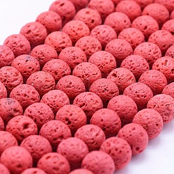 Fili di perle di roccia lavica naturale, tinto, tondo, rosso, 6mm, Foro: 1 mm,circa62pcs/filo, 14.7 pollici (37 cm)