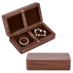 PH パンダホールの婚約指輪ボックス  2 スロット ブラッククルミ木製リング ボックス 長方形の内側にベルベットが付いているジュエリー収納ボックス トラベル ケース ネックレス用  リングイヤリングホルダー  長方形  キャメル
