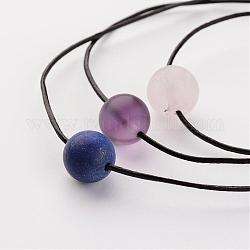 Cuir réglable colliers de cordon, avec des perles rondes de pierre naturelle, 4.33 pouce ~ 7.87 pouces