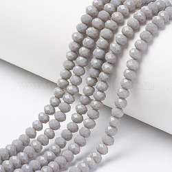 Chapelets de perles en verre opaque de couleur unie, facette, rondelle, gris foncé, 6x5mm, Trou: 1mm, Environ 87~90 pcs/chapelet, 17~17.5 pouce (42.5~43.75 cm)