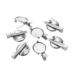 Hair Accessories Iron Alligator Hair Clip Findings, with Alloy Flat Round Tray, Platinum, Inner Diameter: 29mm; about 20pcs/bag