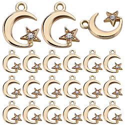 SUNNYCLUE 1 Box 60Pcs Gold Star Charms Rhinestone Moon Charm Alloy Metal Crystal Celestial Crecent Stars Planets Charm Bulk for Jewelry Making Charms Women DIY Necklaces Earrings Bracelets Crafts
