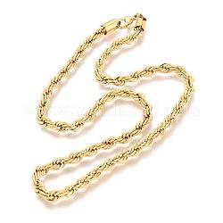 304 Stainless Steel Rope Chain Necklaces, with Lobster Claw Clasps, Real 18K Gold Plated, 19.7 inch(50cm), 5.8mm