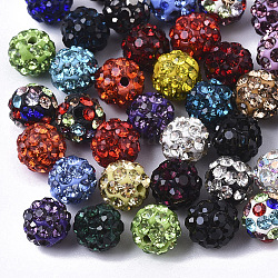 Perles de boule pavé disco , Perles en strass pavé d'argile polymère, ronde, la moitié foré, couleur mixte, pp15 (2.1~2.2mm), 4 rangs de strass, 6.5mm, demi-trou: 1 mm