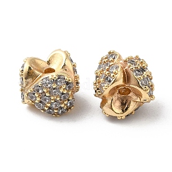 Brass Micro Pave Cubic Zirconia Spacer Beads, Heart, Real 18K Gold Plated, 6.5x5.5mm, Hole: 1mm
