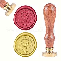 DIY Scrapbook, Brass Wax Seal Stamp and Wood Handle Sets, Lion, Golden, 8.9x2.5cm, Stamps: 25x14.5mm