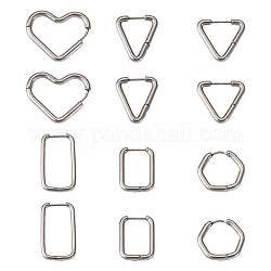 Mega Pet 12Pcs 6 Style 303 Stainless Steel Hoop Earrings for Women, Hypoallergenic and Safe for Sensitive Ears, with 316 Surgical Stainless Steel Pin, Heart & Rectangle & Hexagon & Triangle & Rectangle, Stainless Steel Color, 17~25x15~26x2~2.5mm, Pin: 1mm, 2pcs/style