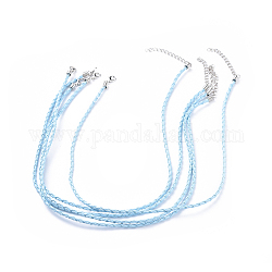 Trendy Braided Imitation Leather Necklace Making, with Iron End Chains and Lobster Claw Clasps, Platinum Metal Color, Light Sky Blue, 16.9 inchx3mm
