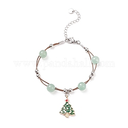 Pulsera con colgante de árbol de Navidad con cuentas de aventurina verde natural., joyas de piedras preciosas para mujeres, verde, 7-3/8 pulgada (18.7 cm)