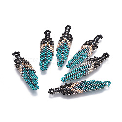 Miyuki & toho pendenti di perline giapponesi fatti a mano, modello telaio, foglia, colorato, 45~47x11~11.5x2mm, Foro: 2 mm