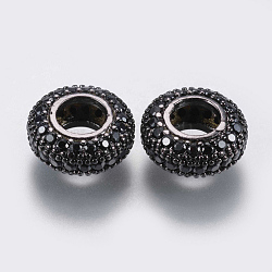 Abalorios de latón con pavé de circonitas, rerondana plana, negro, gunmetal, 11.5x5mm, agujero: 5 mm