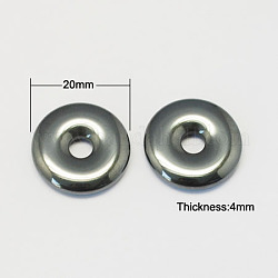 Pendentifs en hématite synthétique sans magnétique, Grade a, disque de donut / pi, noir, largeur du beignet: 7 mm, 20x4mm, Trou: 6mm