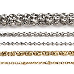 304 Stainless Steel Chains, Mixed Style, Mixed Color, 2~15x1.5~10x0.4~3mm