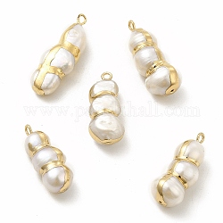 Pendentifs baroques en perles de keshi naturelles, breloques de gourde, avec des boucles de cuivre, or clair, 24~30x9~11x8~11mm, Trou: 1.6mm