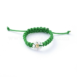 Verstellbare geflochtene Perlenringe aus Nylonschnur, Mit Messing Runde Perlen, grün, 20~28 mm