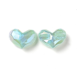 Perles acryliques opaques, de couleur plaquée ab , facette, cœur, vert pale, 26x34.5x16mm, Trou: 4mm