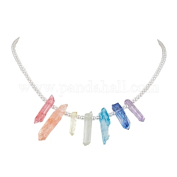 Dyed Natural Crackle Quartz Crystal Bullet Bib Necklaces, with Shell Pearl Beaded, Colorful, 16.14 inch(410mm)