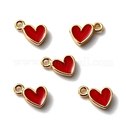 Brass Enamel Pendants, Long-Lasting Plated, Cadmium Free & Lead Free, Real 18K Gold Plated, Heart, Red, 7.5x5x1.5mm, Hole: 1mm