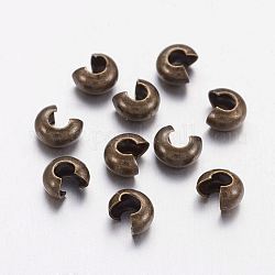 Ottone crimpare perline coperture, nichel libero, colore bronzo antico, misura:circa5mm di diametro, Foro: 1.5~1.8 mm