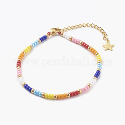Bracelets en perles de rocaille de verre, avec fermoirs mousquetons en 304 acier inoxydable, or, colorées, 7-1/8 pouce (18 cm)
