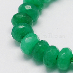 Chapelets de perles de jade naturel, teinte, facette, rondelle, vert de mer, 6x4mm, trou: 0.5mm; environ 97 pcs/chapelet, 15.5 pouce