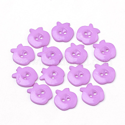 2-Agujero botones acrílicos, manzana, violeta, 14x13x2mm, agujero: 1.5~2 mm