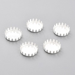 304 Stainless Steel Cabochon Settings, Lace Edge Bezel Cups, Flat Round, Silver, 13x4mm Tray: 12mm