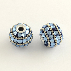 Round Handmade Rhinestone Indonesia Beads, with Platinum Tone Aluminum Cores, Light Sapphire, 16~17x15~16mm, Hole: 3.5mm