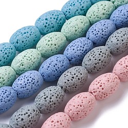 Fili di perle di roccia lavica naturale, tinto, ovale, colore misto, 12x8.5~9mm, Foro: 1.6 mm, circa 32~33pcs/filo, 15.5~15.7 pollice (39.5~40 cm)