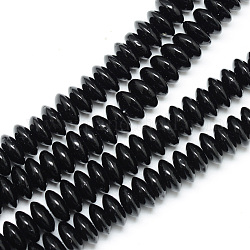 Fili distanziatori perline in pietra sintetica nera, rondelle, 8~9x4mm, Foro: 1 mm, circa 100pcs/filo, 15.7 pollice