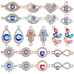 22Pcs Evil Eye Charm Connector Alloy Enamel Eye Charm Pendant Lucky Eye Charm for Jewelry Necklace Bracelet Earring Making Crafts, Platinum & Golden, 16~23x16mm