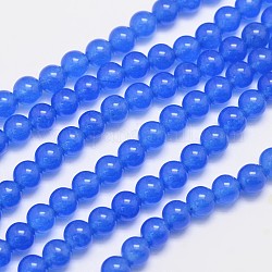 Chapelets de perles en jade de malaisie naturelle et teinte, ronde, bleu, 6mm, Trou: 0.8mm, Environ 64 pcs/chapelet, 15 pouce