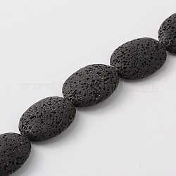 Fili di perle di roccia lavica naturale, Oval Piatto, tinto, nero, 26x19~20x8mm, Foro: 1 mm, circa 15pcs/filo, 15.7 pollice