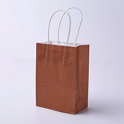Sacs en papier kraft, avec poignées, sacs-cadeaux, sacs à provisions, rectangle, selle marron, 21x15x8 cm