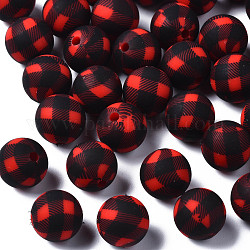 Food Grade Eco-Friendly Silicone Beads, Chewing Beads For Teethers, Printed, Round, Red, 12x11.5mm, Hole: 2.5mm