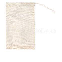 コットン収納ポーチ  巾着袋  長方形  アンティークホワイト  45x29cm
