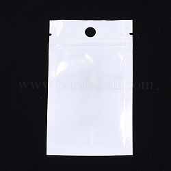 Sacs de fermeture à glissière en plastique de film de perle, sacs d'emballage refermables, avec trou de suspension, joint haut, rectangle, blanc, 10x6 cm, mesure intérieure: 7x5 cm