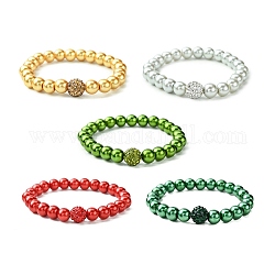 Bracelet extensible perles rondes en verre, couleur mixte, diamètre intérieur: 2 pouce (5 cm)
