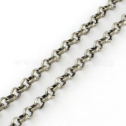 Iron Rolo Chains, Belcher Chain, Unwelded, with Spool, Antique Silver, 3.8x1mm, about 164.04 Feet(50m)/roll