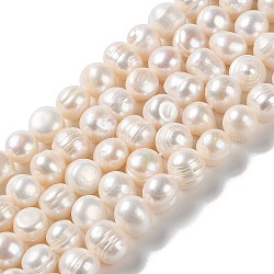 Fili di perle di perle d'acqua dolce coltivate naturali, patata, grado ab, papayawhip, 9~11x9~10mm, Foro: 0.6 mm, circa 38pcs/filo, 13.98'' (35.5 cm)
